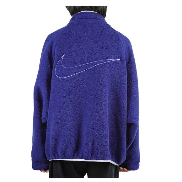 (M) $140 Nike NSW Swoosh Sherpa Oversized Fleece Zip-Up Jacket Navy Blue Sherpa - Picture 4 of 9